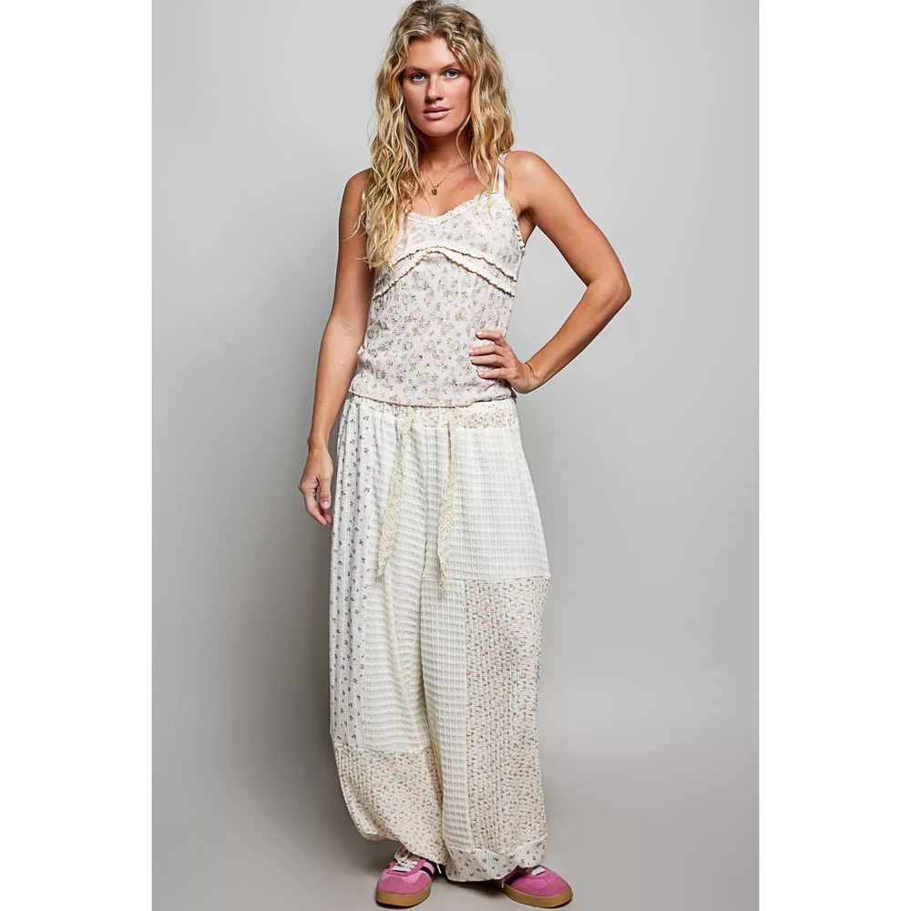 POL Patchwork Mixed Knit Wide Leg Pants - Picture 6 of 7
